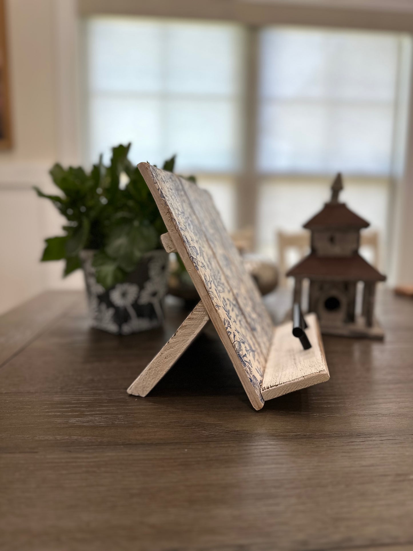 Handmade Recipe Book & iPad Holder – Distressed White or Blue Floral Accent | Rustic Farmhouse Kitchen Stand