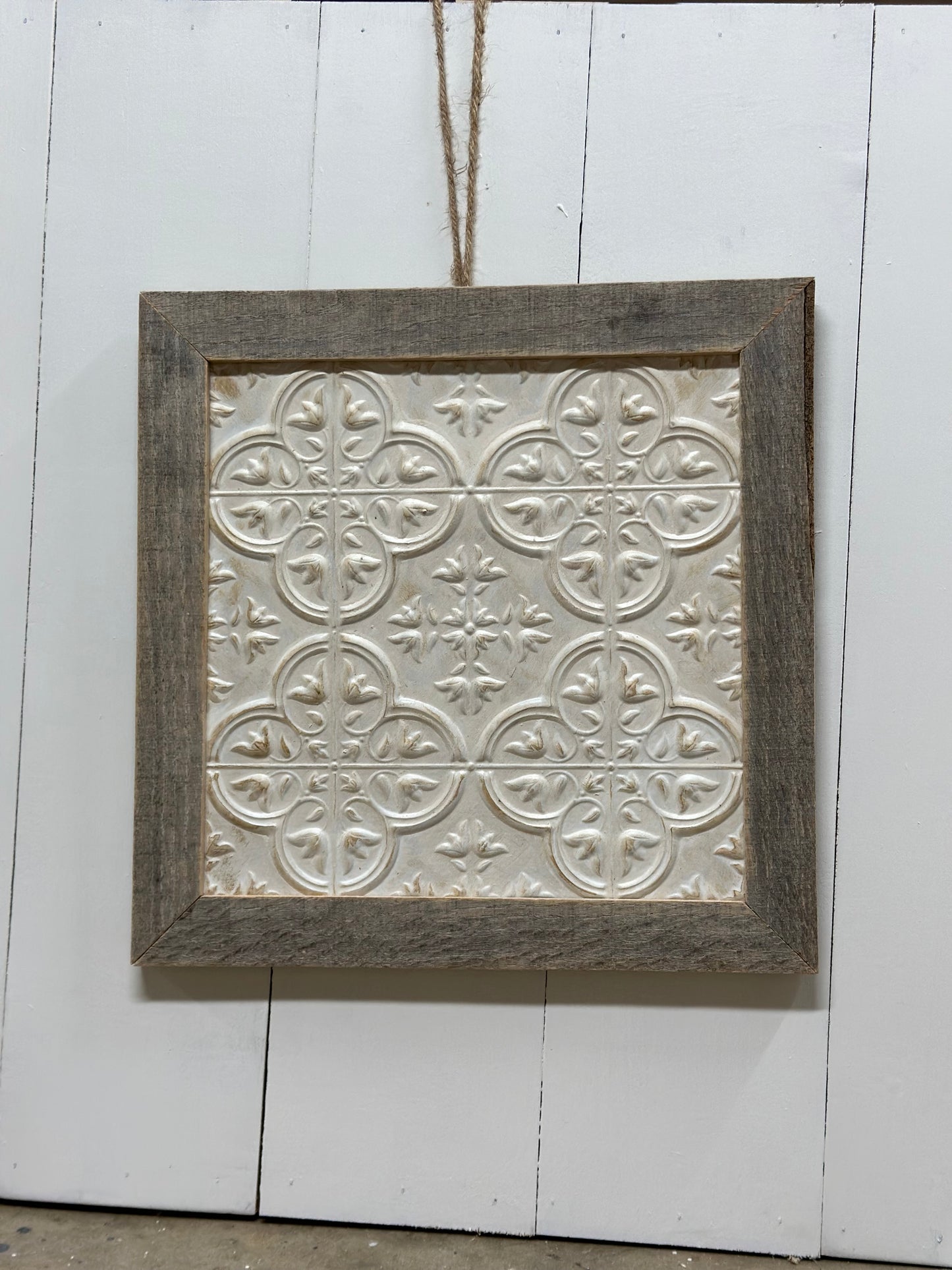 Handmade Distressed Tile Wall Art – Rustic Farmhouse Decor in Reclaimed Wood Frame (15x15)