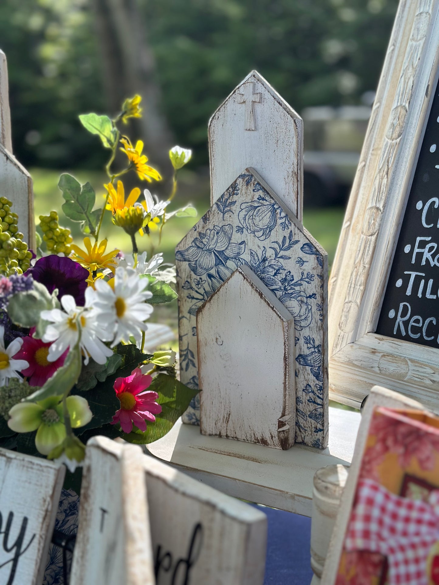 Reclaimed Wood Church Decor – Handmade Rustic Cross Free-standing Art for Weddings & Memorials