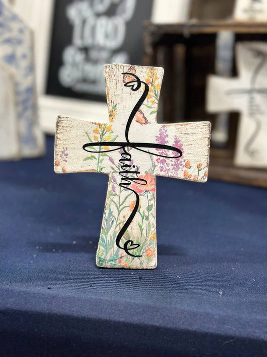 6-Inch Freestanding Wooden Cross – Repurposed Wood | Inspirational Décor with Choice of Finish & Scripture