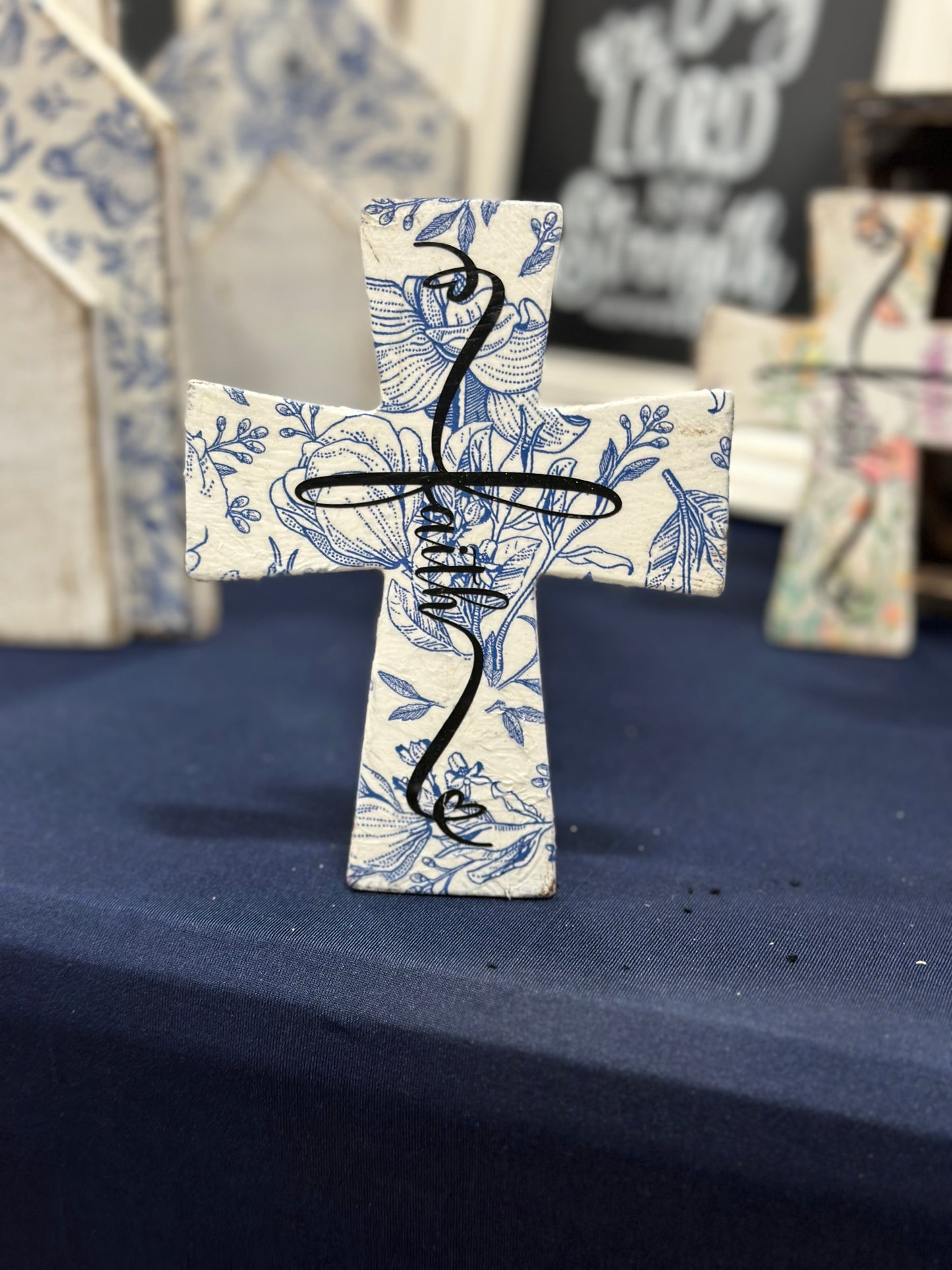 6-Inch Freestanding Wooden Cross – Repurposed Wood | Inspirational Décor with Choice of Finish & Scripture