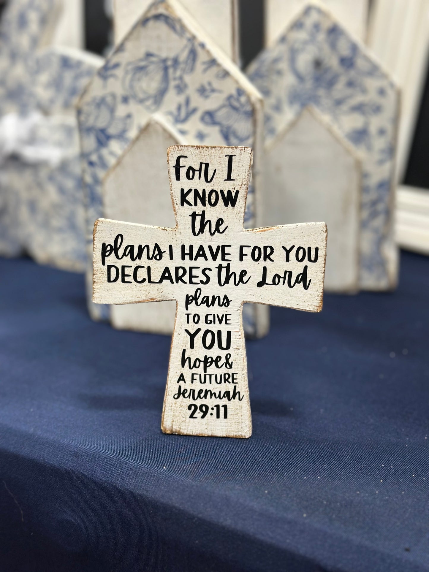 6-Inch Freestanding Wooden Cross – Repurposed Wood | Inspirational Décor with Choice of Finish & Scripture