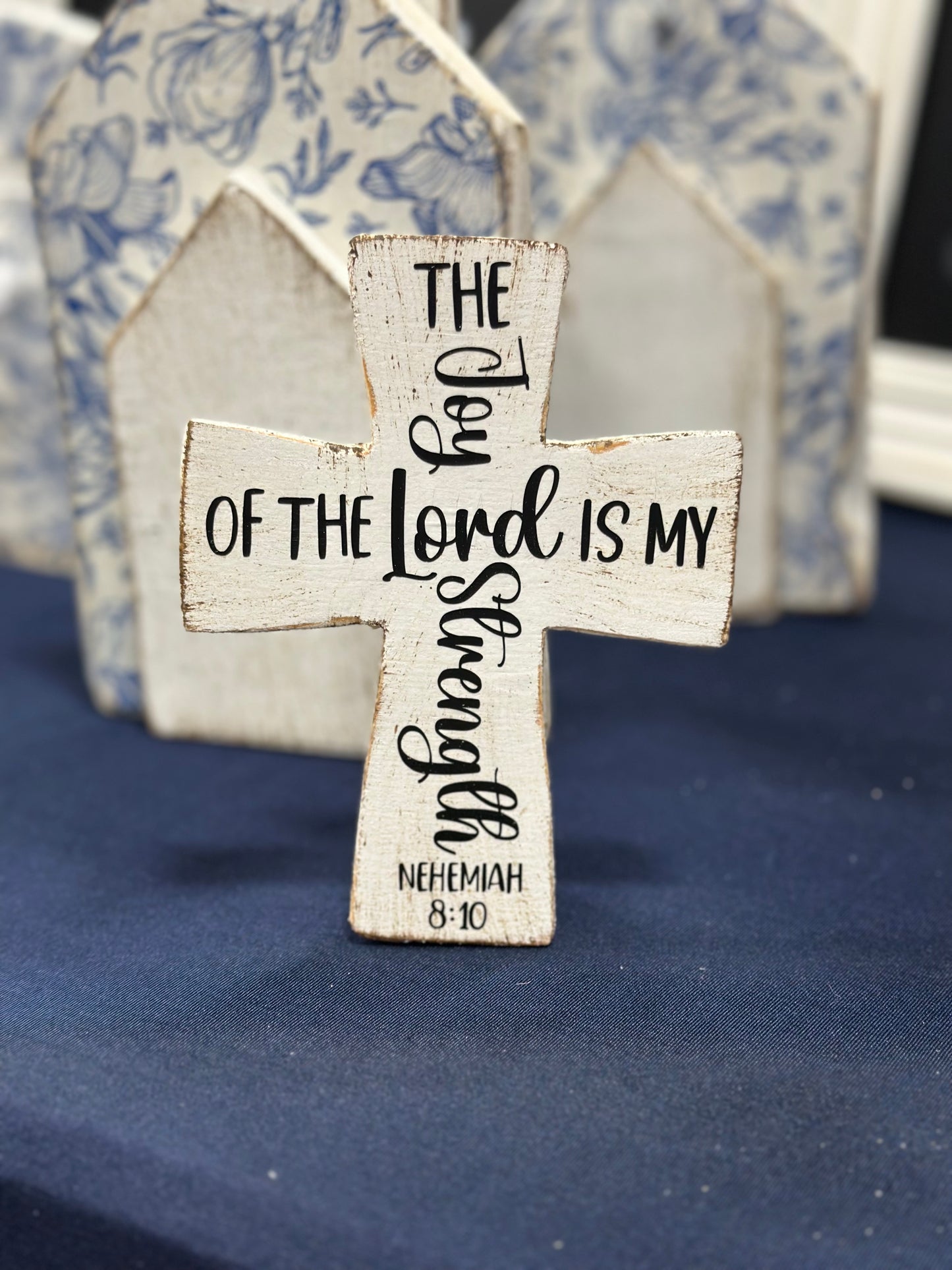 6-Inch Freestanding Wooden Cross – Repurposed Wood | Inspirational Décor with Choice of Finish & Scripture