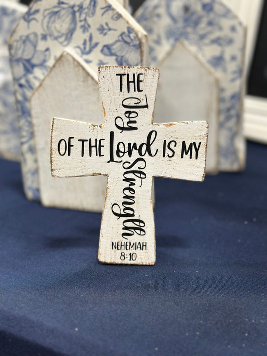 6-Inch Freestanding Wooden Cross – Repurposed Wood | Inspirational Décor with Choice of Finish & Scripture