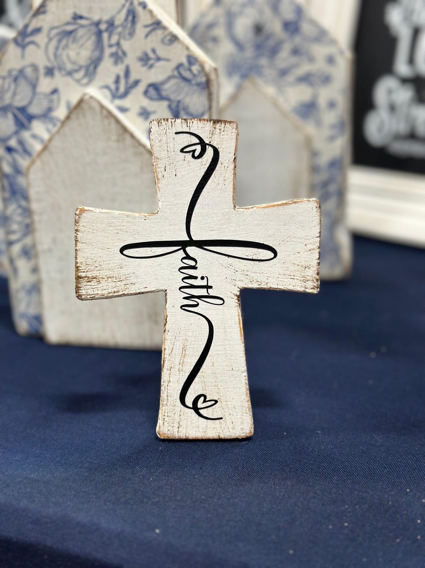 6-Inch Freestanding Wooden Cross – Repurposed Wood | Inspirational Décor with Choice of Finish & Scripture