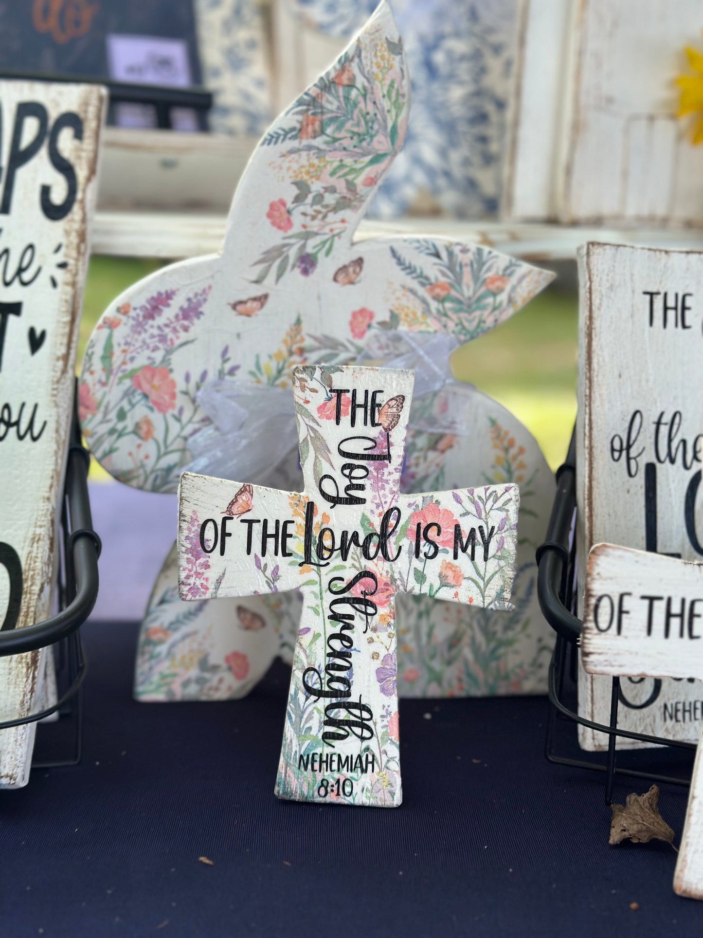 6-Inch Freestanding Wooden Cross – Repurposed Wood | Inspirational Décor with Choice of Finish & Scripture