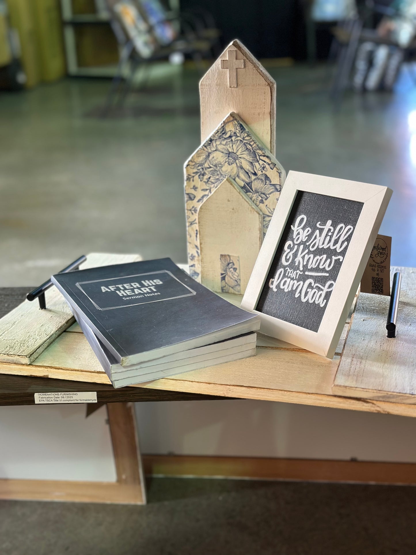 Reclaimed Wood Church Decor – Handmade Rustic Cross Free-standing Art for Weddings & Memorials