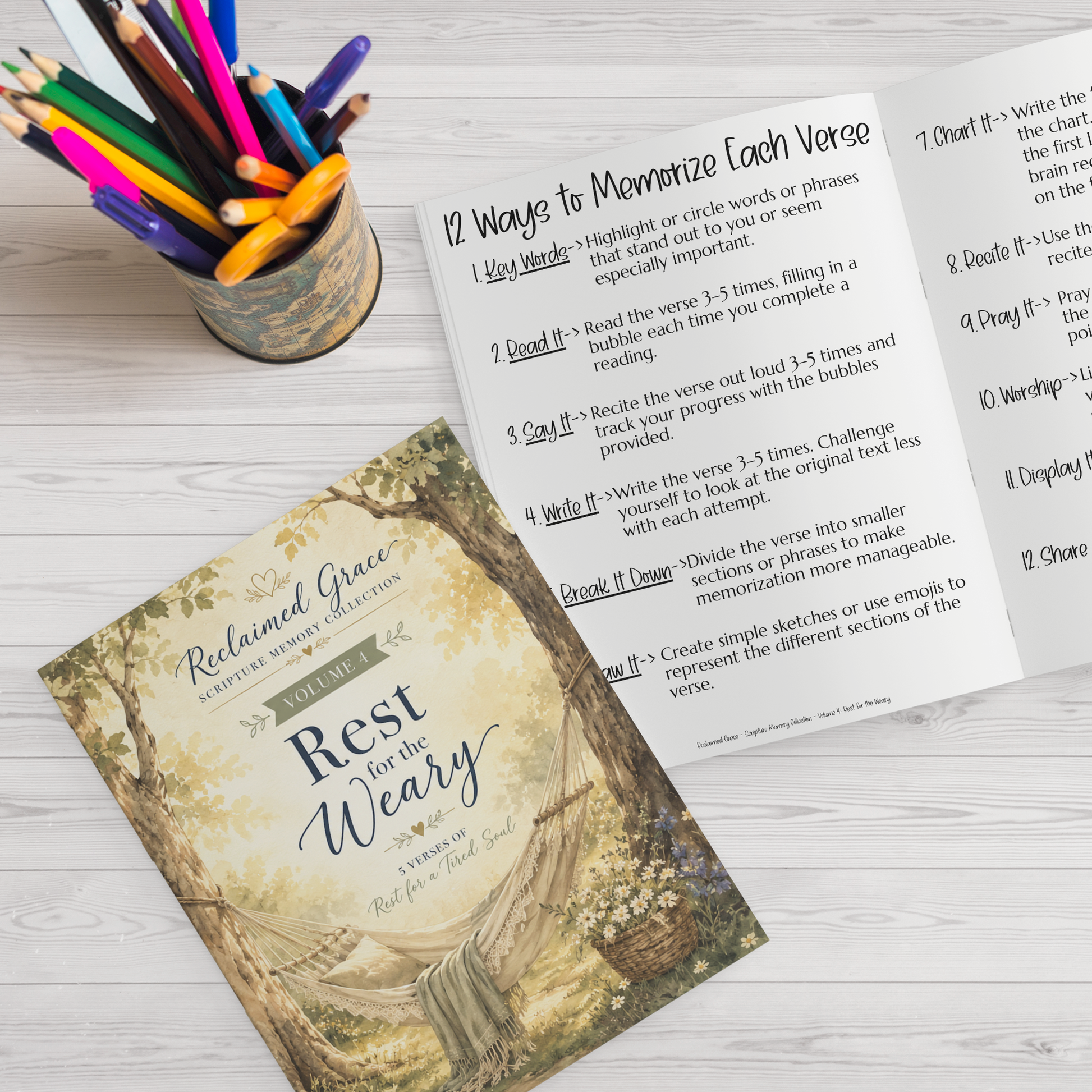 Homeschool Bible Resource Scripture Memory Workbook Christian Learning Activity Five Verses Memorization Tool Twelve Teaching Techniques Faith Based Coloring Pages Family Devotional Book Premium White Paper Format Frameable Inspirational