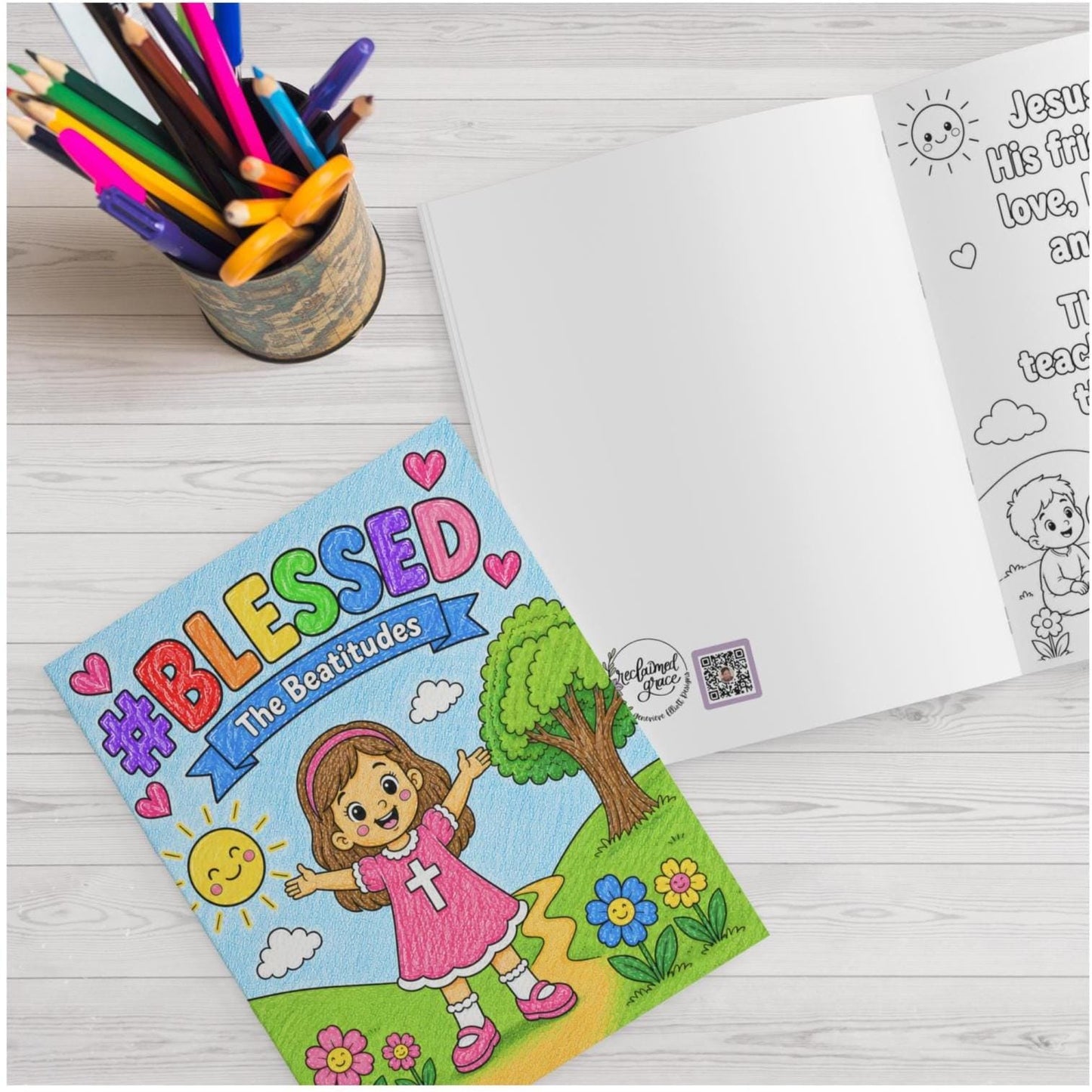 Gospel Youth Craft Church Child Meditation Beatitudes Coloring Book Christian Girl Activity Pages Blessed Faith Drawing Workbook Bible Art Spiritual Prayer Journal Devotional Kid Notebook Sunday School Resource Religious Education Tool