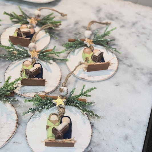 Handmade Nativity Ornament – Rustic Farmhouse Christmas Decor with Holy Family & Star